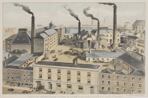 Udsigt over Mrs. John Power & Sons Distillery, Johns Lane, Dublin, ca. 1845 af English School